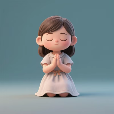 Cute Little Girl Decorative Ornament Set With Folded Hands Closed Eyes And White Dress 3d model