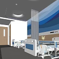 Modern Hospital Ward Interior With White Beds Blue Wall Decor And Wooden Walls