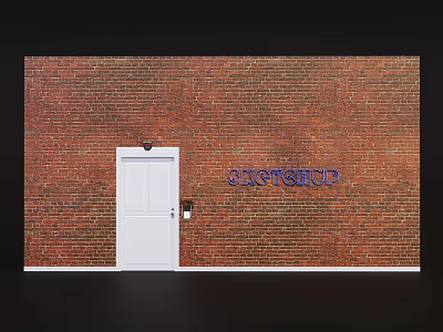 Red Brick Wall With White Door And Blue STORAGE Lettering Design 3d model