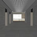Modern Elevator Lobby With Geometric Ceiling Marble Walls And Bright Lighting 3d model