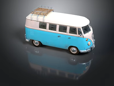 Classic Blue And White Volkswagen Van With Roof Rack And Retro Design 3d model