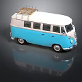 Classic Blue And White Volkswagen Van With Roof Rack And Retro Design