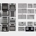 Modern Kitchen Appliances Various Types Like Ovens Dishwashers Faucets In Organized