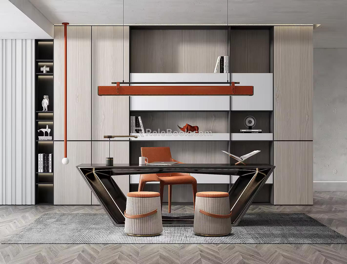 Modern Desk and Chair Home Desk and Chair Combination Chandelier Bookcase 3d model