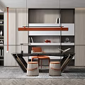 Modern Desk and Chair Home Desk and Chair Combination Chandelier Bookcase 3d model