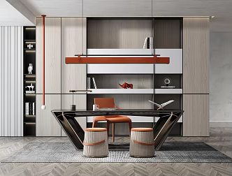 Modern Desk and Chair Home Desk and Chair Combination Chandelier Bookcase 3d model