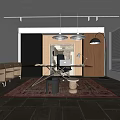 Modern Study Desk Carpet Bookcase Chandelier 3d model