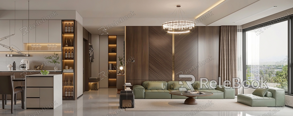 Guest Dining Room Combination Sofa Island Table Living Room Hong Kong-style Italian Dining Room Combination Sofa TV Background Wall Chandelier F746 model