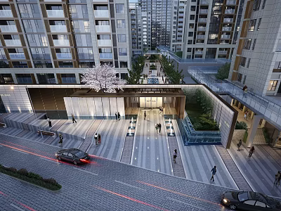 Modern Aerial View Residential Plan With High rise Apartment Buildings Central Plaza Pedestrians And Greenery 3d model