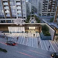 Modern Aerial View Residential Plan With High rise Apartment Buildings Central Plaza Pedestrians And Greenery