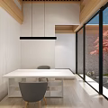 Traditional Chinese Garden with Wooden Roof Glass Doors Red Maple Tree and Gravel Ground