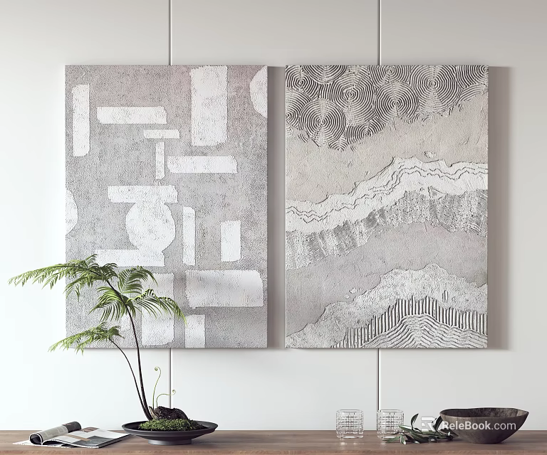 Abstract Wall Art With Geometric Patterns And Gray Tones In Modern Interior Decor 3d model