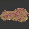 Natural Ground Surface With Hexagonal Light Beige Stones And Green Grass Growing Through Gaps