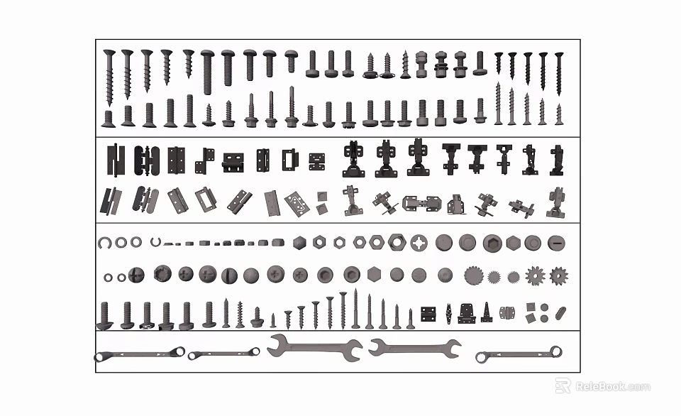 Assorted Hardware Tools Collection With Screws Nuts Bolts Wrenches And Washers 3d model
