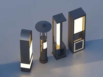 Modern Outdoor Lights With Various Designs Black Frame And Warm LED Lighting 3d model