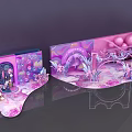Colorful Decorative Scene With Purple Pink Archway Flowers And Geometric Shapes
