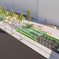 Urban Plaza Landscape Design With Palm Trees Green Seats And Building