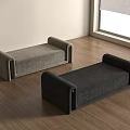 Modern Upholstered Gray and Dark Gray Shoe Bench in Bright Room with Wooden Floor
