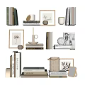 Decorative Ornament Set with Stacked Books Framed Prints Candles Decorative Balls and Leaf Decor