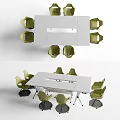 Modern White Foldable Desk Setup With Multiple Green Chairs Around It 3d model