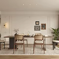 French Middle Ancient Restaurant Dining Table and Chair 3d model