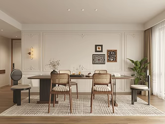 French Middle Ancient Restaurant Dining Table and Chair 3d model