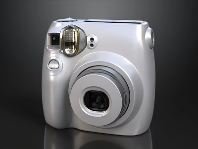 Silver Instant Polaroid Camera With Flash Lens And Control Button Design 3d model