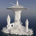 White Art Installation With Castle Towers And Cloud Like Top Structure Decorative Base 3d model