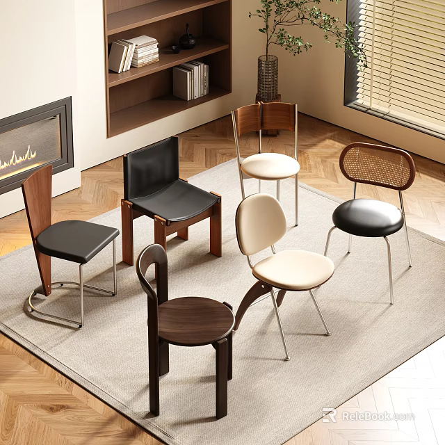 Modern Dining Chairs With Various Designs Wooden Metal Legs And Black White Seats 3d model 