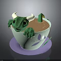 Creamy Brown Hot Cocoa With Green Dragon Decor Light Cup Purple Leaf Design Purple Coaster