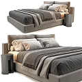 Modern Double Bed With Upholstered Headboard Soft Blankets Pillows And Nightstand