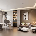 Modern Office Interior With Desk Computer Chair Sofa Coffee Table Bookshelf And Wall Painting