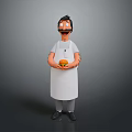 Cartoon Character Wearing White Apron Holding Burger As Kitchen Household Item