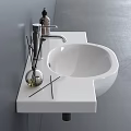Modern Bathroom Washbasin With White Countertop Basin Sleek Faucet And Aromatherapy Decor In Grey Background