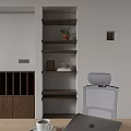 Modern Public Office Space With Wooden Desk Gray Office Chairs Hanging Lights And Window Blinds