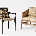 Stylish Accent Chairs with Black and Light Wood Frames Beige Cushions and Patterned Pillows