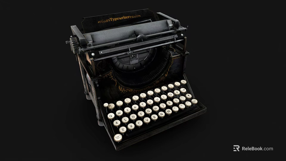 Vintage Office Appliance Classic Typewriter With White Keys Black Body And Decorative Design Elements 3d model 