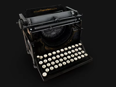 Vintage Office Appliance Classic Typewriter With White Keys Black Body And Decorative Design Elements 3d model