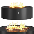 Modern Black Round Fireplace Design With Burning Flames And Decorative Gravel
