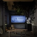 Vintage Cinema Interior With Old Fashioned Projector And Wooden Tables Chairs