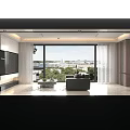 Modern Spacious Living And Dining Room With Panoramic City View Floor To Ceiling Windows