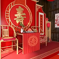 Cultural Center Interior With Red Lanterns Red Carpet Chinese Shou Longevity Character Decorations