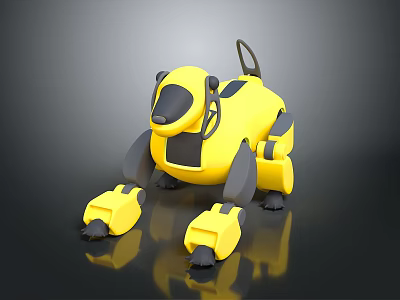 Yellow Robot Dog Design With Modern Pet Like Features And Mechanical Structure 3d model