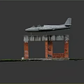 Vintage Airplane Displayed On Red Brick Archway In Model Scene With Grass And Paved Ground