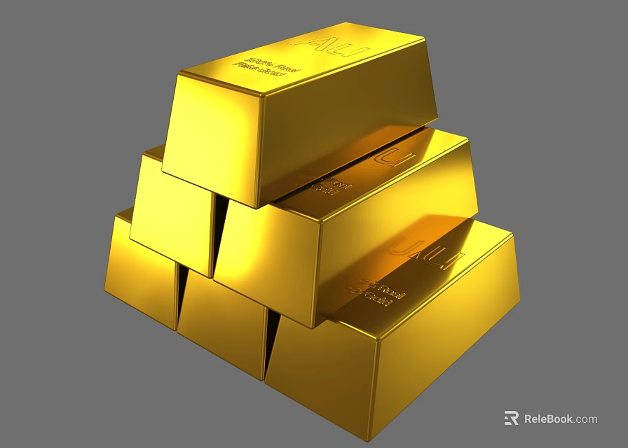 Shiny Gold Bars Stacked In Pyramid Shape With Engraved Inscriptions 3d model 
