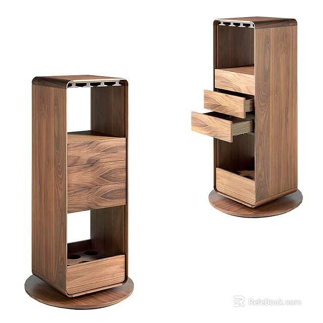 Modern Walnut Wood Console Cabinet And Side Cabinet With Drawers Open Shelves 3d model 