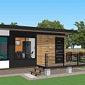 Modern Small House Exterior Design With Wooden White Facade Large Windows And Green Lawn