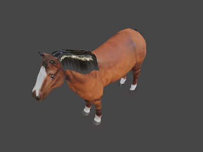Brown Game Character Horse With Black Mane White Face And White Hooves 3d model