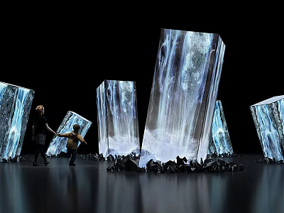 Crystal Like Transparent Cubes With Projected Water Flow And People Interaction 3d model