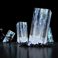 Crystal Like Transparent Cubes With Projected Water Flow And People Interaction 3d model